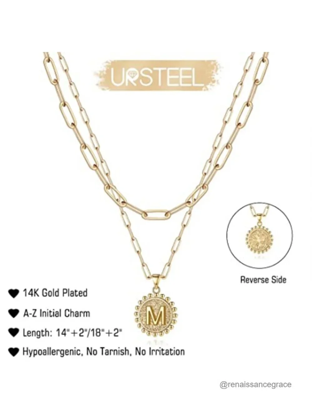 Layered Initial Necklace 14K Gold Plated Dainty Coin Pendant Choker
